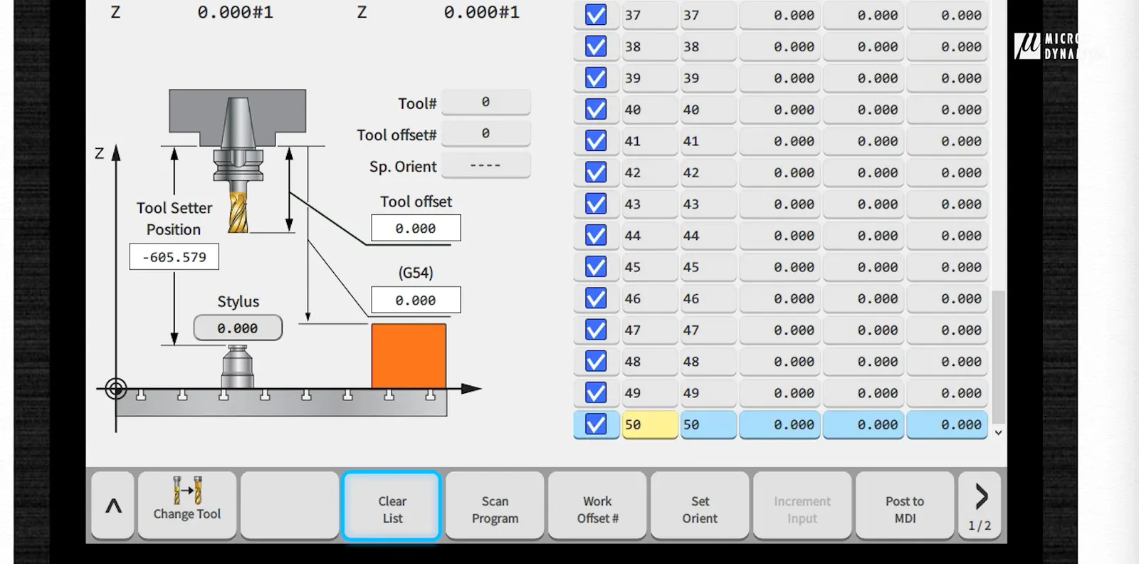 Clear list on micro dynamics cnc machine hmi tool management
