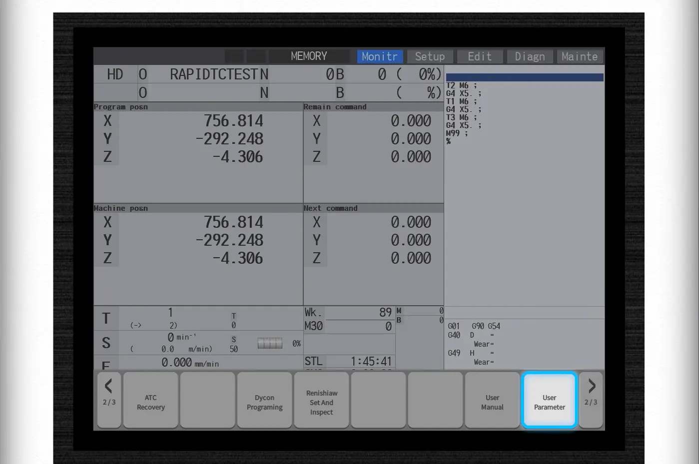 Go to User Parameter on Micro Dynamics HMI CNC Machine