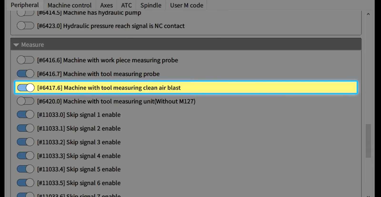 Enable "Machine with tool measuring clean air blast" on Micro Dynamics HMI CNC Machine