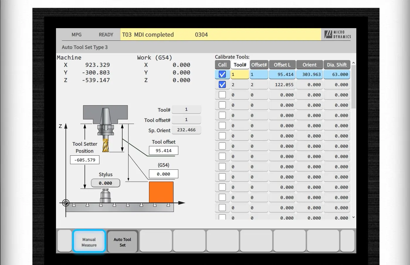 Go from "Auto Tool Set" to "Manual Measure"