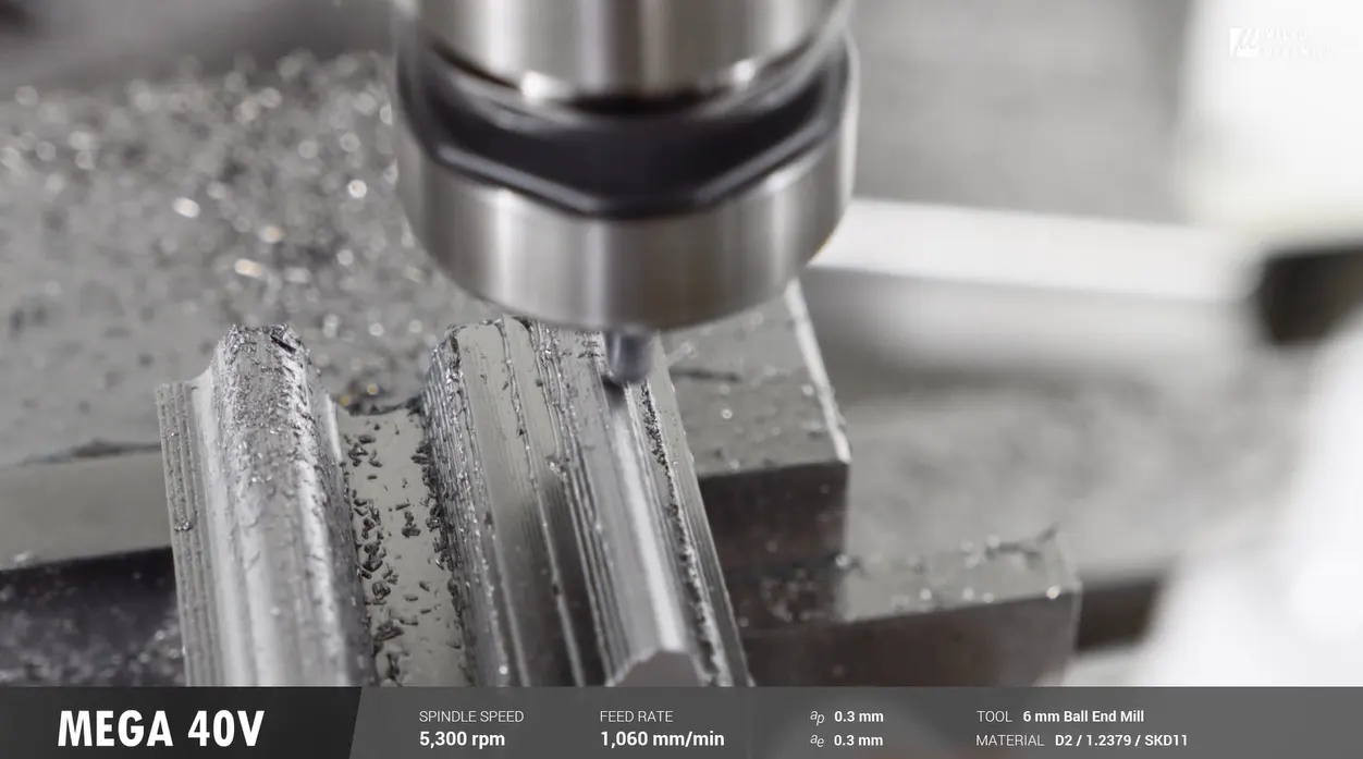 The mating mold semi-finishing stage with a 6mm Ball End Mill, feed rate of 1060mm/min, spindle speed of 5300rpm