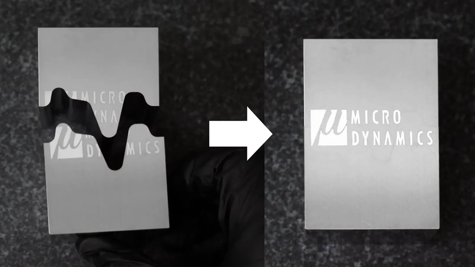 Left: A mating mold slightly apart, revealing the shape of both pieces. Right: A mating mold with both pieces together, appearing as a single block due to the seamless match