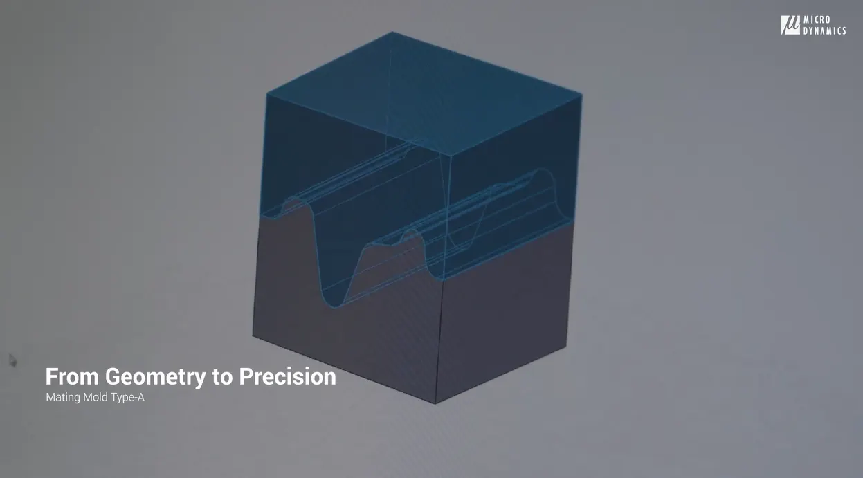 The two mating mold parts fitting together theoretically in software as CAD models