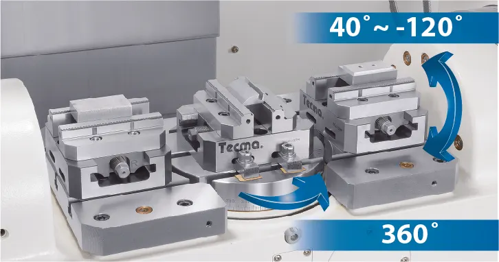 Trunnion table with a 40 to -120 degree A-axis rotation and a C-axis table rotating 360 degrees